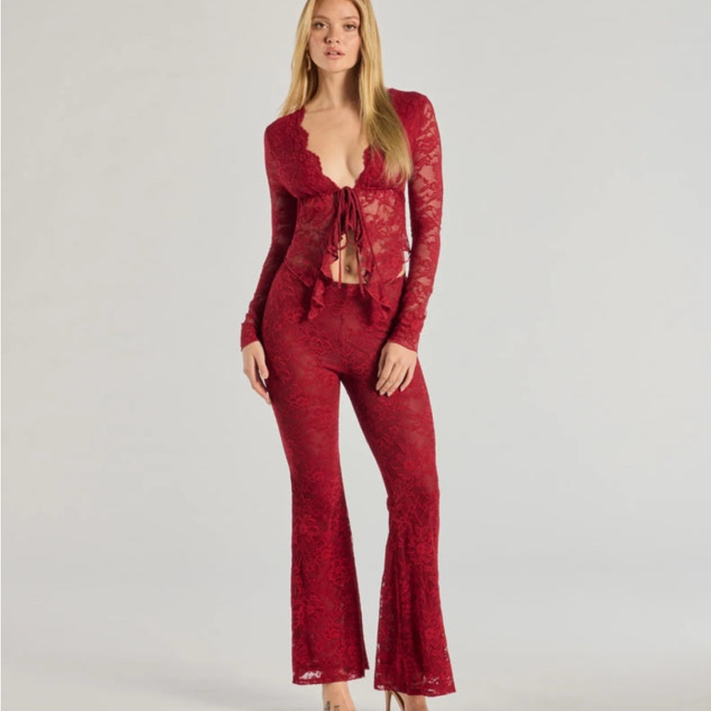 Windsor Red Flare Jumpsuit with Plunging V-Neck